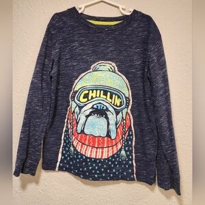 Kids Navy Blue Chillin Bulldog Long Sleeve Shirt Size Small (6-7)